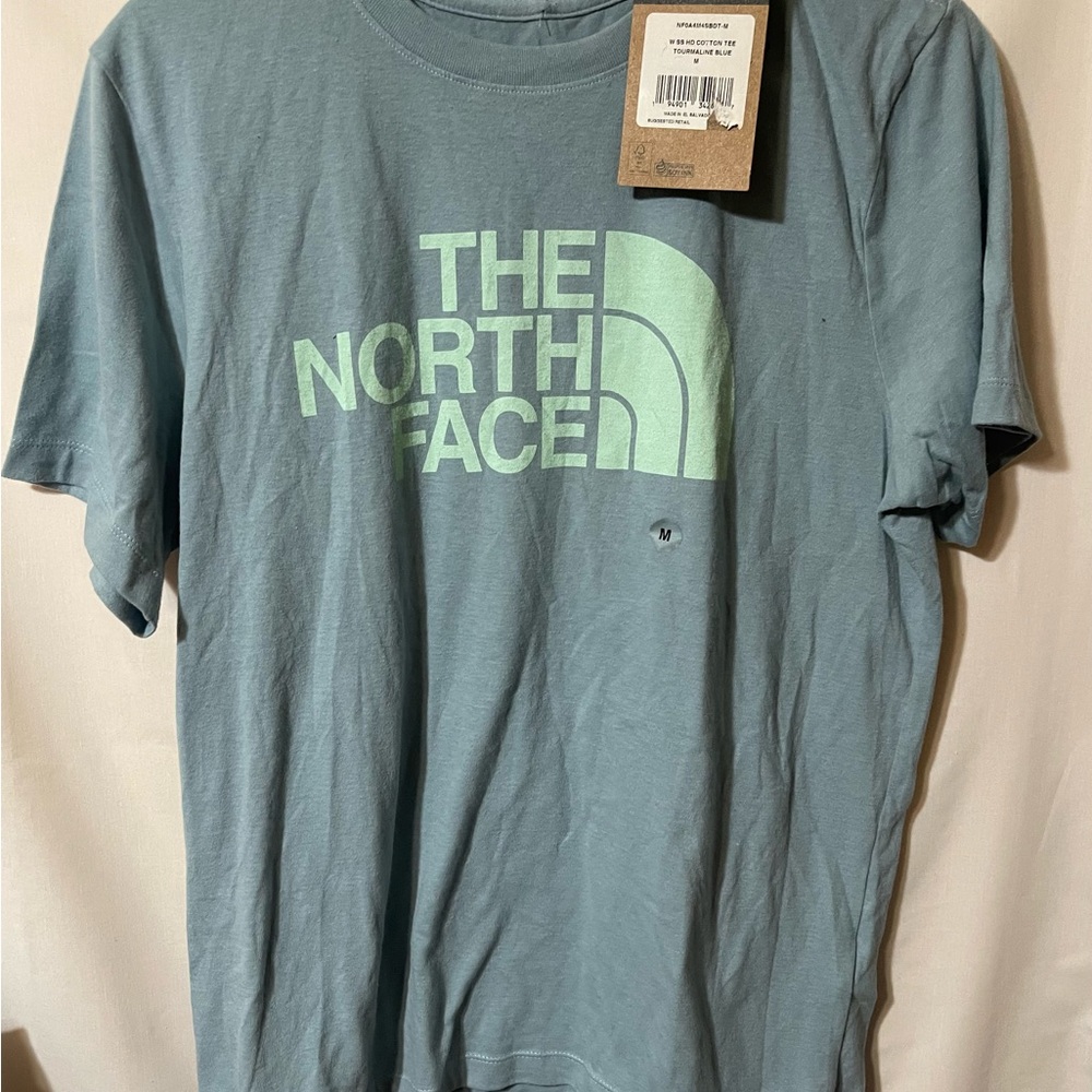 The North Face Men's Gray T-Shirt with Light Green Logo - Picture 3 of 3